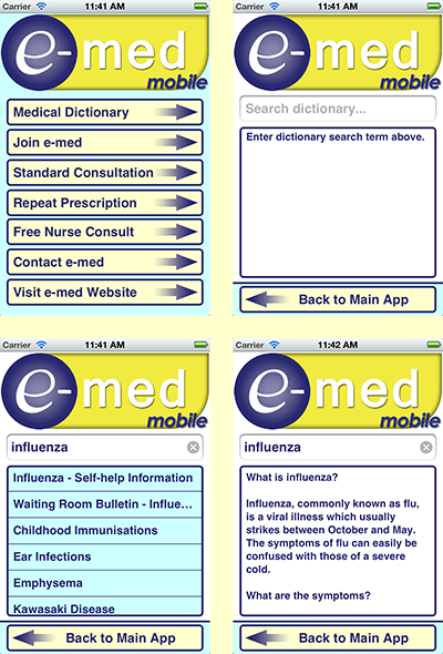 The e-med Medical Dictionary app